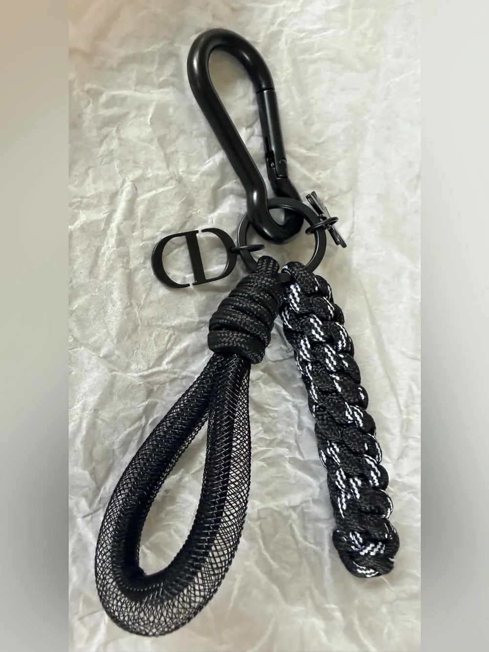 NEW in Box Dior Black Bee & CD Bag charm/Key Ring w Black Netted & Rope Loops